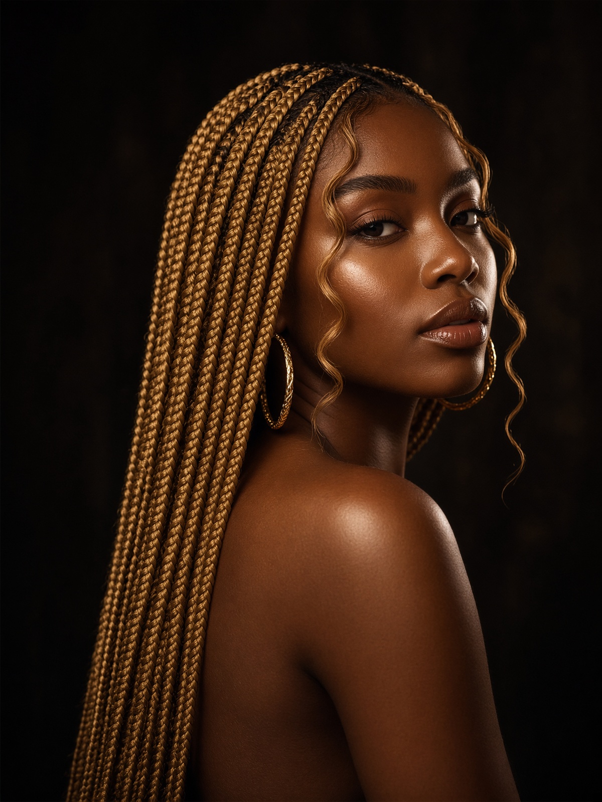 Honey knotless braids, campaign portrait